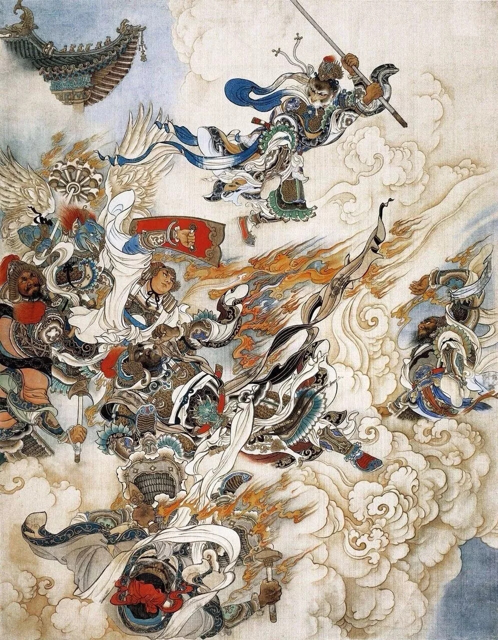 1955年连环画大师刘继卣用半年多的时间，独居画室，闭门谢客，夜以继日，废寝忘食，自行横思创作的一部经典艺术品《闹天宫》插图。
