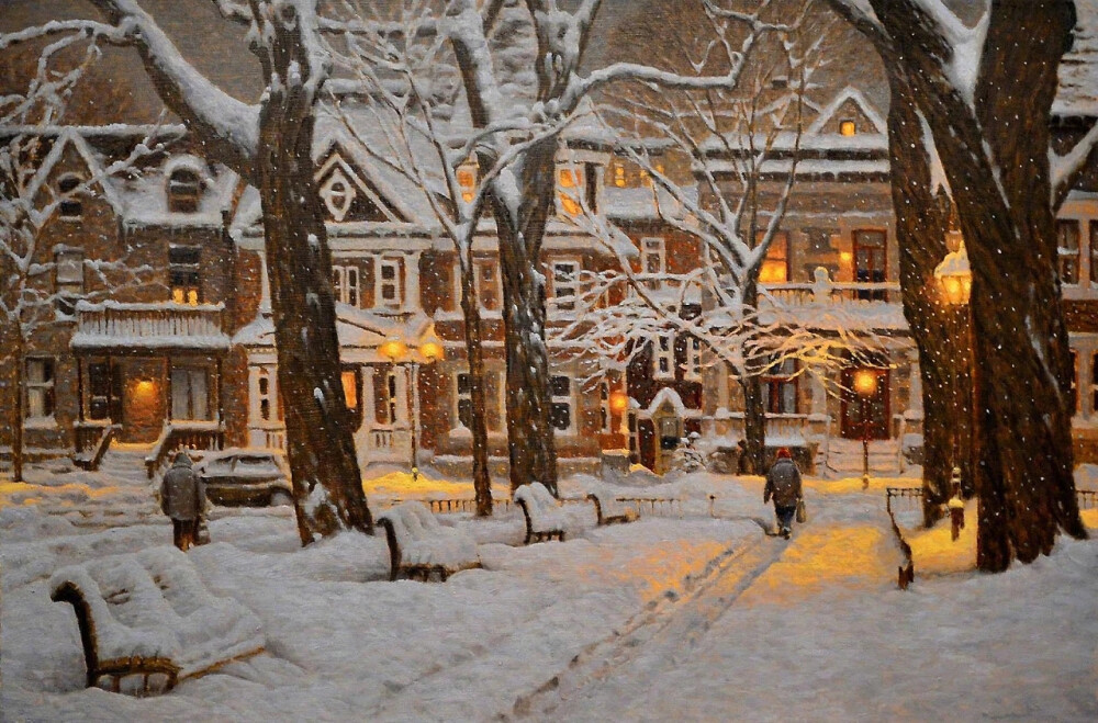 加拿大艺术家 Richard Savoie ​一组雪夜油画
