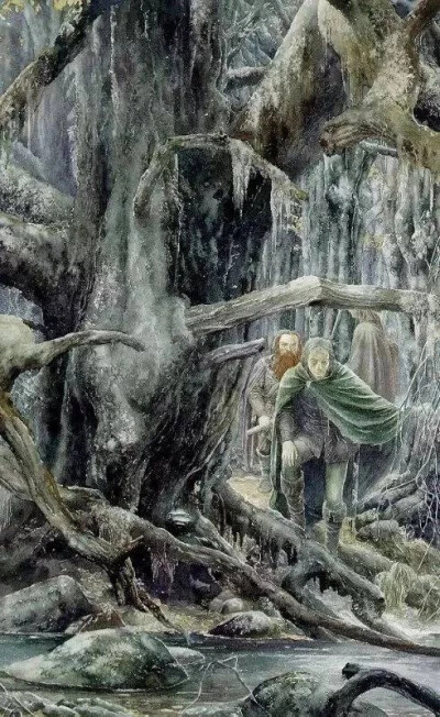 这些是英国插画艺术家 艾伦·李（Alan lee，1947年— ）为《魔戒》创作的水彩画稿，每一张都好强
