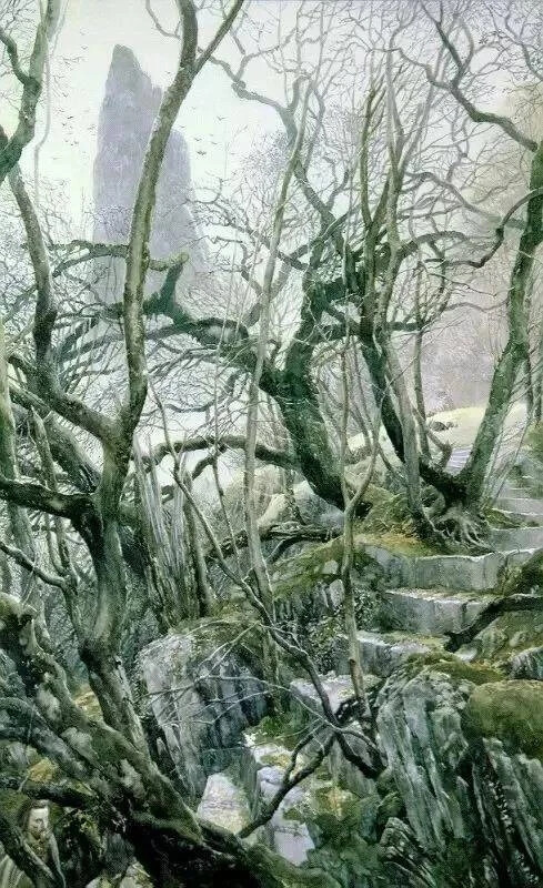 这些是英国插画艺术家 艾伦·李（Alan lee，1947年— ）为《魔戒》创作的水彩画稿，每一张都好强
