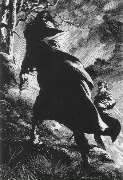 这是美国插画家 Bernie Wrightson(1948年10月27日—2017年03月19日)的作品，Bernie Wrightson1948年出生于美国马里兰州(巴尔的摩市), 他以惊悚的插画、漫画而闻名世界。复杂硬朗细腻的排线，层次分明的黑白画面是他…