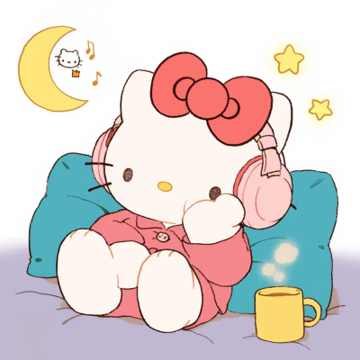 Hello Kitty头像 微信头像 QQ头像 毛毡 公仔 软绵绵 超级可爱 睡觉觉 音乐 夜晚 