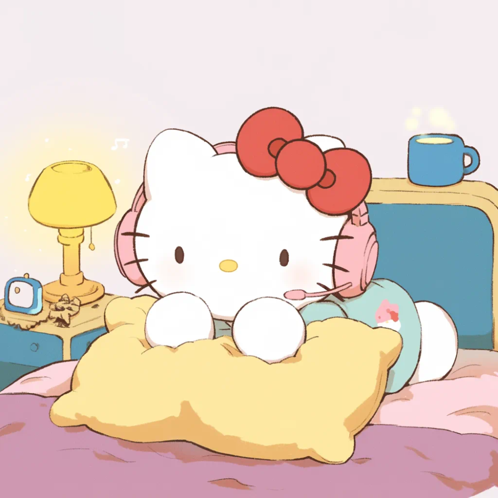 Hello Kitty头像 微信头像 QQ头像 毛毡 公仔 软绵绵 超级可爱 睡觉觉 音乐 夜晚 