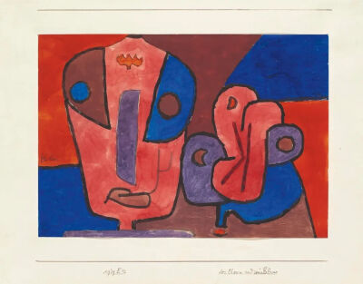 Der Clown und seine Blume,1939,Gouache,watercolour and pencil on paper attached to the artist's mount,21x29.8cm
