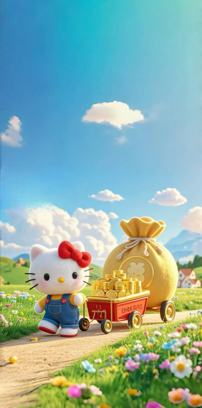 Hello Kitty头像 微信头像 QQ头像 毛毡 公仔 软绵绵 超级可爱 壁纸 手机壁纸 阳光 太阳 春游 游玩 夏天 黄金万两 向日葵 小富婆 财神