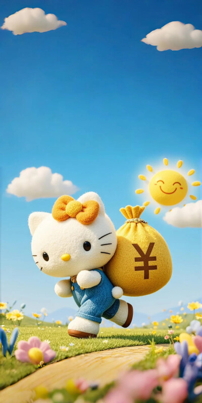 Hello Kitty头像 微信头像 QQ头像 毛毡 公仔 软绵绵 超级可爱 壁纸 手机壁纸 阳光 太阳 春游 游玩 夏天 黄金万两 向日葵 小富婆 财神