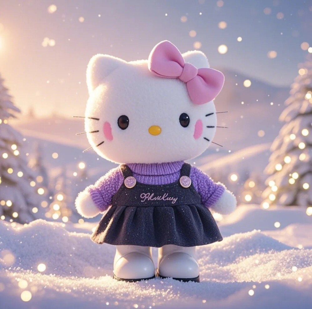 Hello Kitty头像 微信头像 QQ头像 毛毡 公仔 软绵绵 超级可爱 下雪 冬天 春节 紫色kitty 雪人 圣诞节