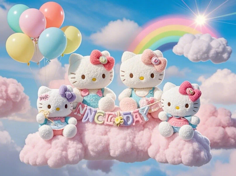 Hello Kitty头像 微信头像 QQ头像 毛毡 公仔 软绵绵 超级可爱 壁纸 电脑壁纸 阳光 白云 彩虹 气球