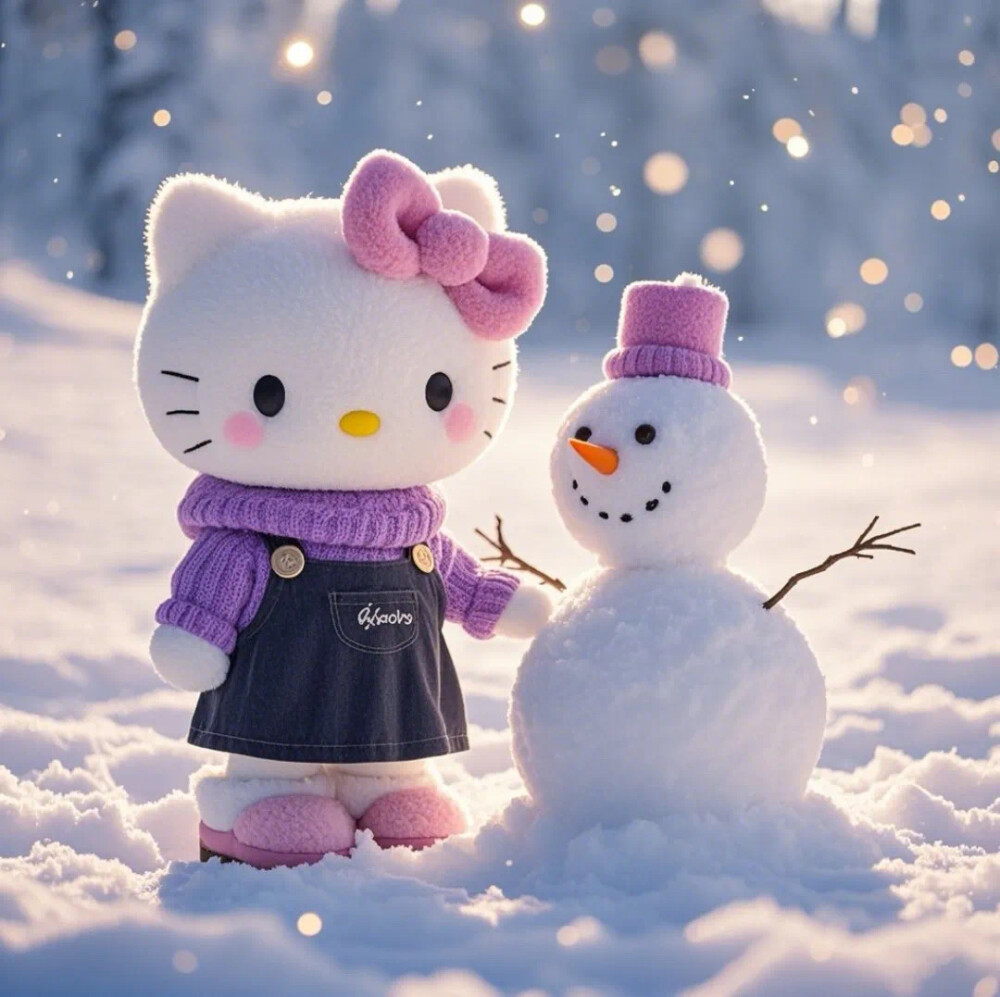 Hello Kitty头像 微信头像 QQ头像 毛毡 公仔 软绵绵 超级可爱 下雪 冬天 春节 紫色kitty 雪人 圣诞节