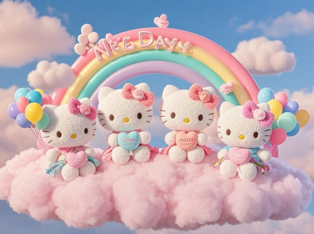 Hello Kitty头像 微信头像 QQ头像 毛毡 公仔 软绵绵 超级可爱 壁纸 电脑壁纸 阳光 白云 彩虹 气球