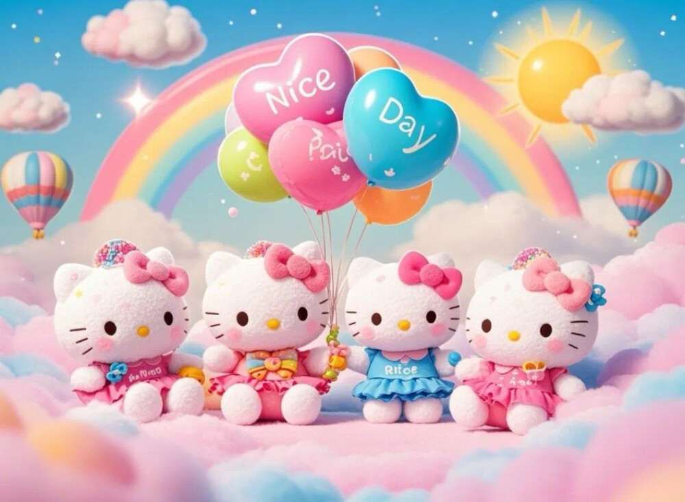 Hello Kitty头像 微信头像 QQ头像 毛毡 公仔 软绵绵 超级可爱 壁纸 电脑壁纸 阳光 白云 彩虹 气球