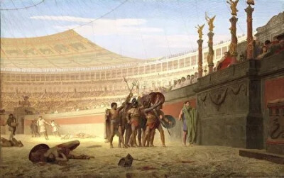 让·莱昂·杰罗姆《向凯撒致敬》
（Ave Caesar! Morituri te salutant）
1859年，油画，93cm×145.4cm
康涅狄格州纽哈芬市耶鲁大学美术馆
