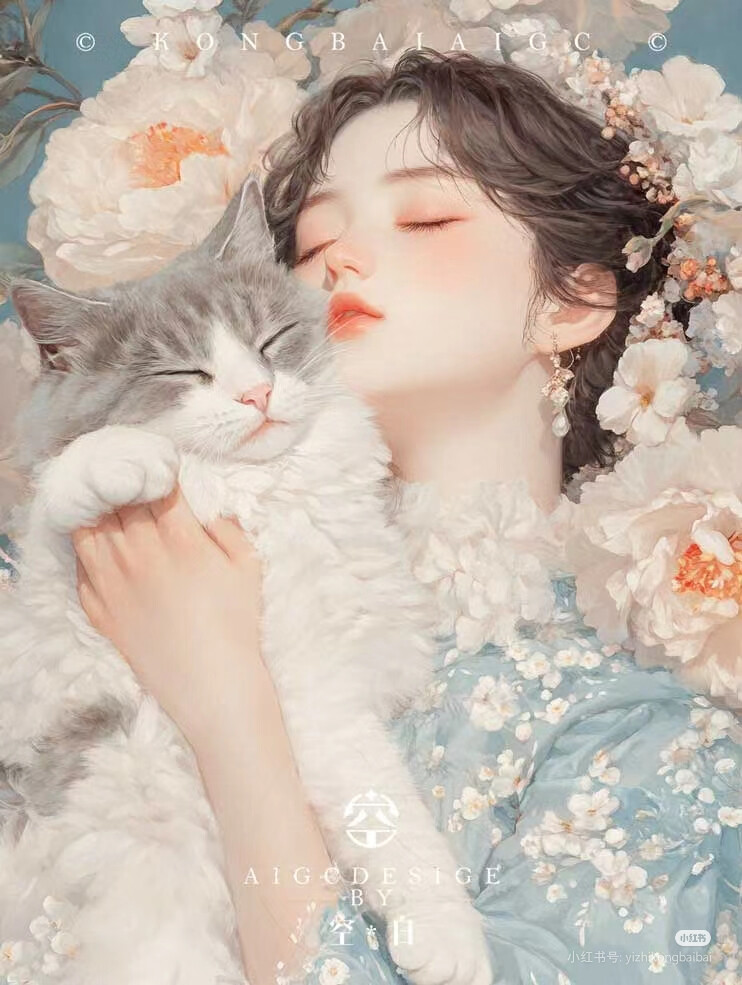 手绘抱猫女头