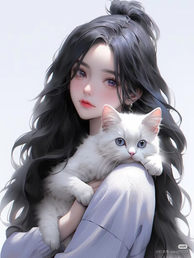 手绘抱猫女头