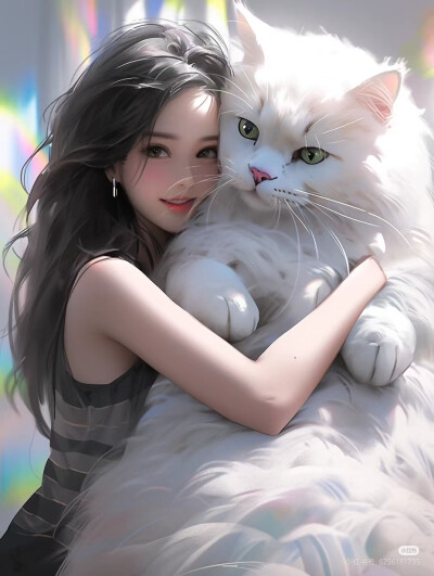 手绘抱猫女头