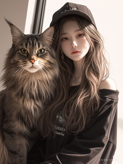 手绘抱猫女头