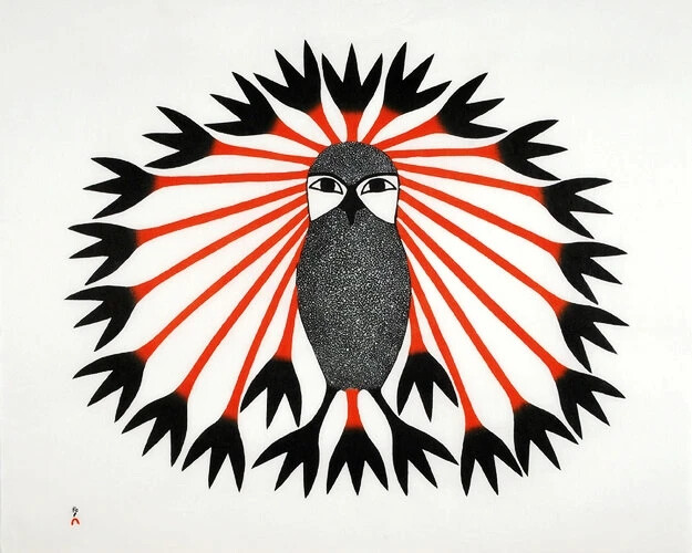 科努瓦克·阿什瓦克（Kenojuak Ashevak）是著名的加拿大因纽特艺术家，她创作了一些加拿大艺术中最具标志性和辨识度的图像。在从事雕塑工作时，阿什瓦克以其引人入胜的图形作品而闻名，包括素描和版画。这些作品涵盖了富有想象力和多样化的主题，其中最大的主题包括鸟类，尤其是活泼的猫头鹰。