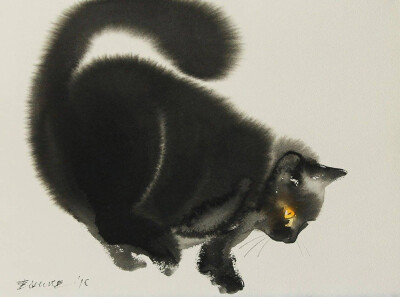 塞尔维亚画家 Endre Penovác（1956年—）的猫猫水墨绘画
