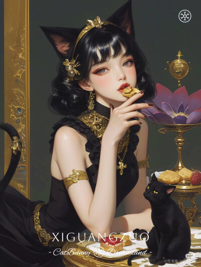 手绘抱猫女头