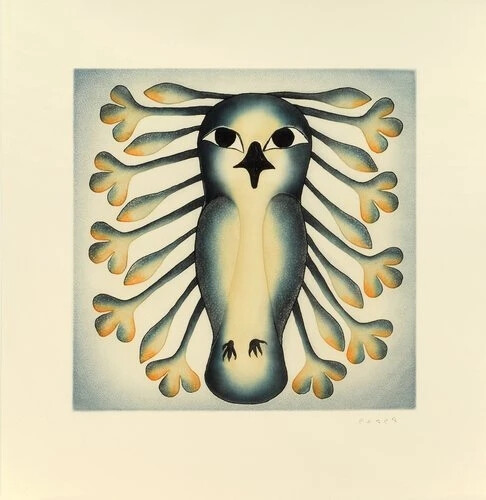 科努瓦克·阿什瓦克（Kenojuak Ashevak）是著名的加拿大因纽特艺术家，她创作了一些加拿大艺术中最具标志性和辨识度的图像。在从事雕塑工作时，阿什瓦克以其引人入胜的图形作品而闻名，包括素描和版画。这些作品涵盖了富有想象力和多样化的主题，其中最大的主题包括鸟类，尤其是活泼的猫头鹰。