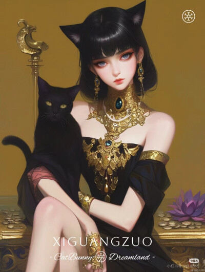 手绘抱猫女头