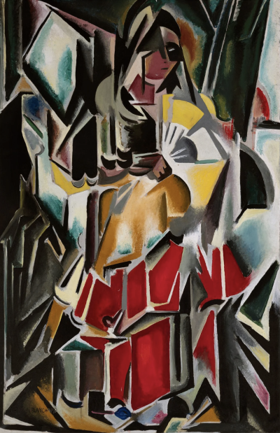 玛丽亚·布兰查德（Maria Blanchard），《持扇女子》（Lady with Fan）（1913-16）。