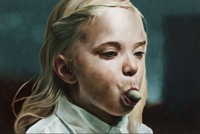 Girl with an enamel tounge
2014, 100x150cm, oil on canvas
