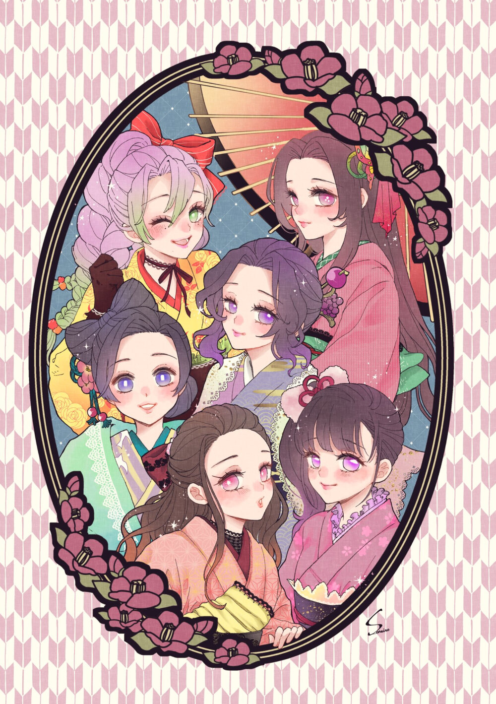 香奈惠&忍&蜜璃&葵&香奈乎&祢豆子
Twitter ：@sky_blue_025250
【鬼滅之刃】