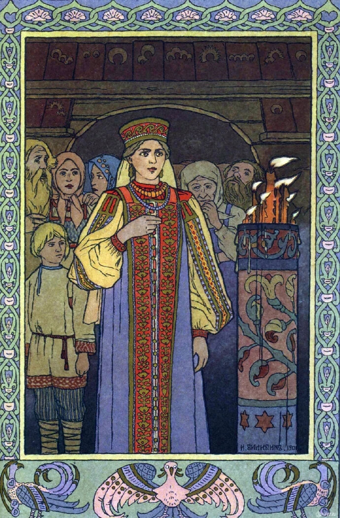 俄罗斯插画家 Ivan Bilibin（1876—1942）出生于圣彼得堡郊区的塔尔霍夫卡（Tarkhovka），其以绘制充满奇幻色彩的斯拉夫民间传说和俄罗斯民间传说艺术创作而闻名于世，同时也曾为俄罗斯芭蕾舞团精心设计了无数令人叹为观止的经典场景<下篇内容将会分享>。其笔下的插画风格独特，融合了浓郁的民族风情与充满辨识度的个人艺术审美。