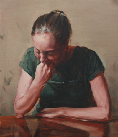 Girl Eating
2014，Oil on canvas
9 2/5 × 14 2/5 in
