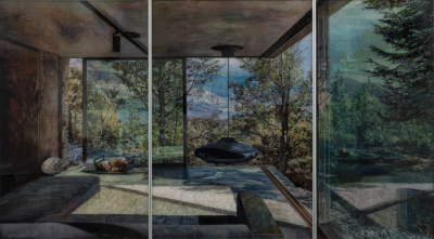 Mountain Retreat
2020
Oil on plexiglas
51 1/5 × 91 3/10 in
