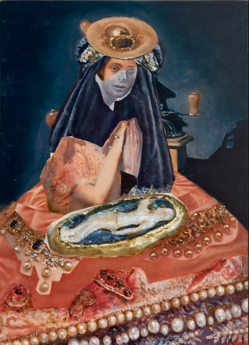 Pietà
2019
Oil on board
11 2/5 × 9 2/5 in
