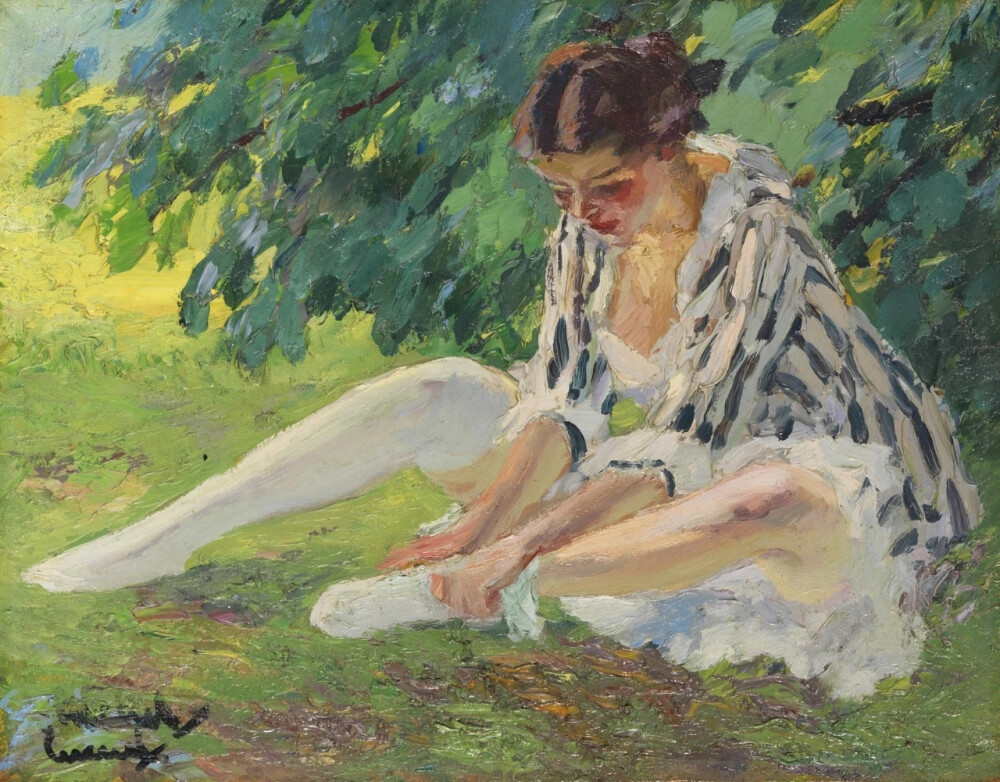 爱德华·库库尔（Edward Cucuel，1875年8月6日-1954年4月18日），是一位美国画家。他擅长使用充满活力的色彩来描绘女性在阳光斑驳风景中的姿态。他的作品在色彩和动机上与法国印象派相似，常使用其家人而不是专业人士作为模特，展示带有社交的场景和迷人的巴伐利亚景观。