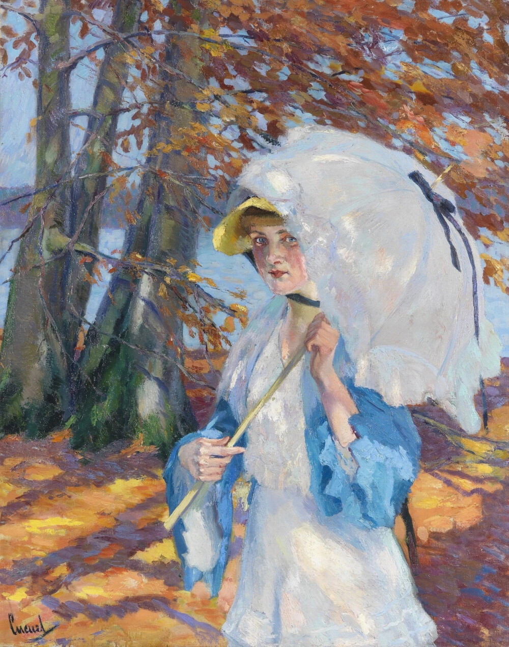 爱德华·库库尔（Edward Cucuel，1875年8月6日-1954年4月18日），是一位美国画家。他擅长使用充满活力的色彩来描绘女性在阳光斑驳风景中的姿态。他的作品在色彩和动机上与法国印象派相似，常使用其家人而不是专业人士作为模特，展示带有社交的场景和迷人的巴伐利亚景观。