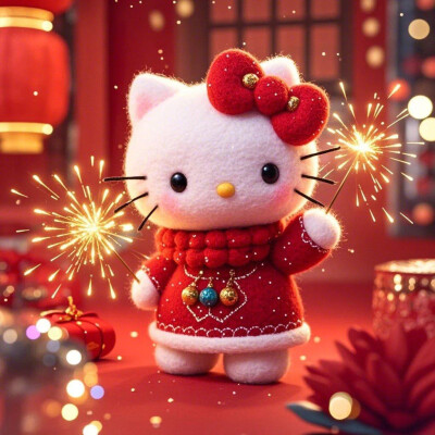 Hello Kitty头像 微信头像 QQ头像 毛毡 公仔 软绵绵 超级可爱 圣诞节 冬季 围巾 新年快乐 春节快乐 烟花 拜年 醒狮