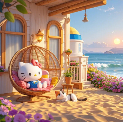 Hello Kitty头像 微信头像 QQ头像 毛毡 公仔 软绵绵 超级可爱 夏天 夏季 阳光 沙滩 摇椅