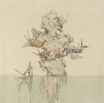 《萦绕》
2021年，纸本水墨，69 × 69 cm
