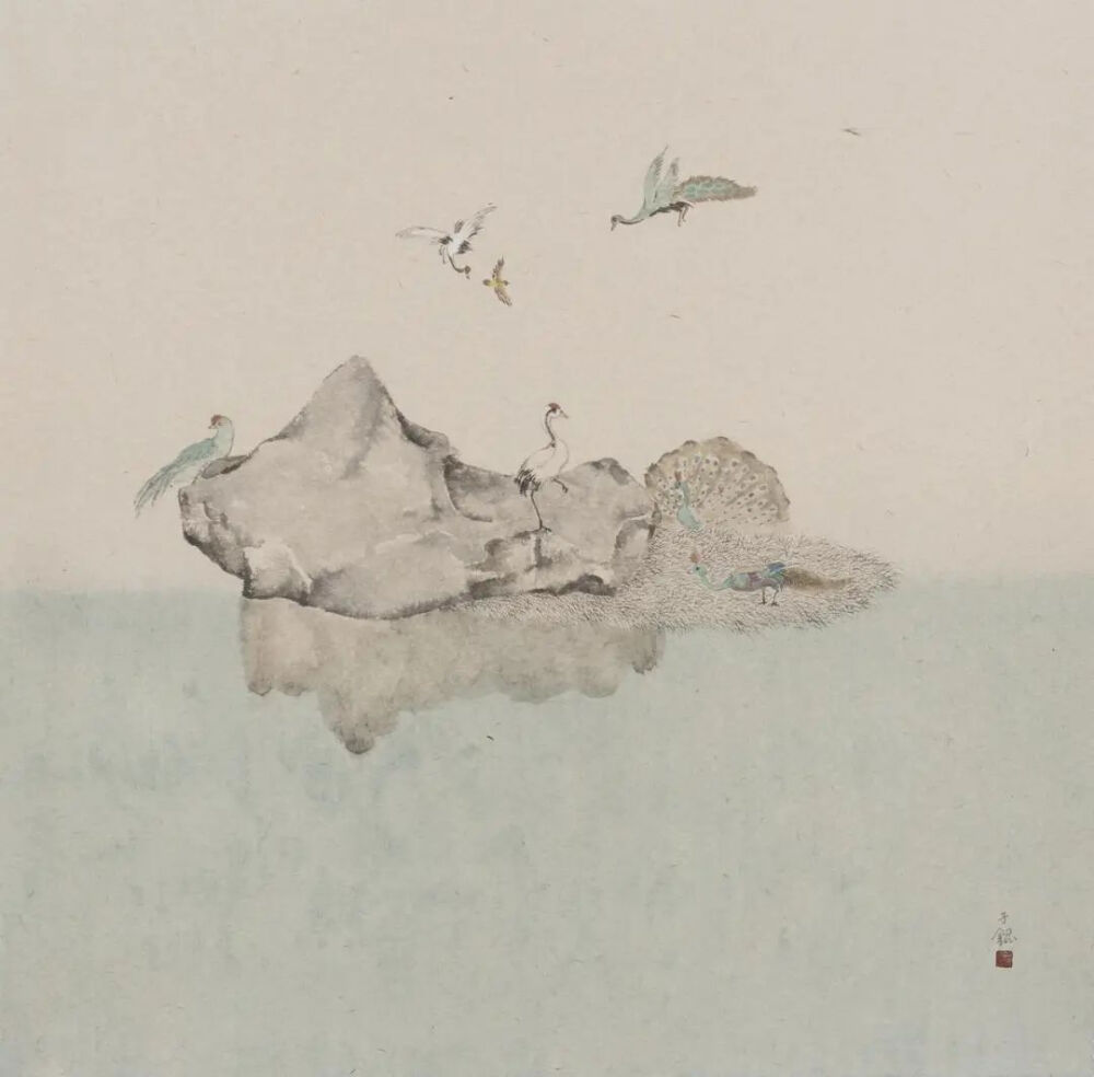 《远尘》
2021年，纸本水墨，55 × 55 cm
