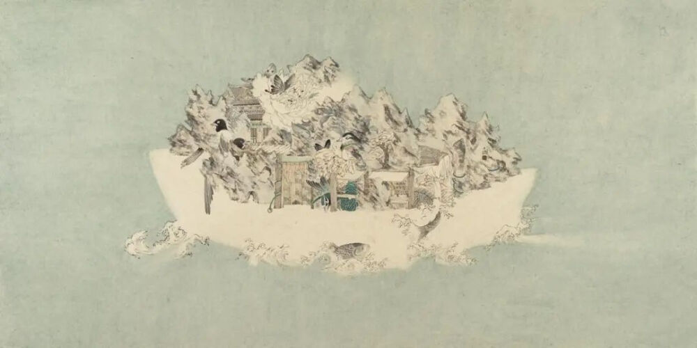 《宝船》
2021年，纸本水墨，138 × 69 cm
