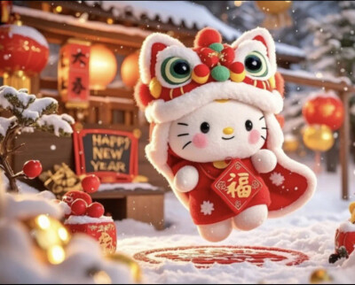 Hello Kitty头像 微信头像 QQ头像 毛毡 公仔 软绵绵 超级可爱 圣诞节 冬季 围巾 新年快乐 春节快乐 烟花 拜年 醒狮 梅花