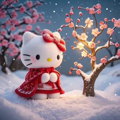 Hello Kitty头像 微信头像 QQ头像 毛毡 公仔 软绵绵 超级可爱 圣诞节 冬季 围巾 新年快乐 春节快乐 烟花 拜年 醒狮 梅花