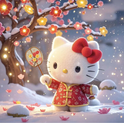 Hello Kitty头像 微信头像 QQ头像 毛毡 公仔 软绵绵 超级可爱 圣诞节 冬季 围巾 新年快乐 春节快乐 烟花 拜年 醒狮 梅花