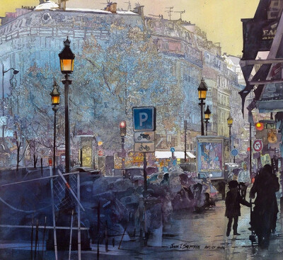 美国水彩画家 John Salminen 浪漫的街景水彩 
