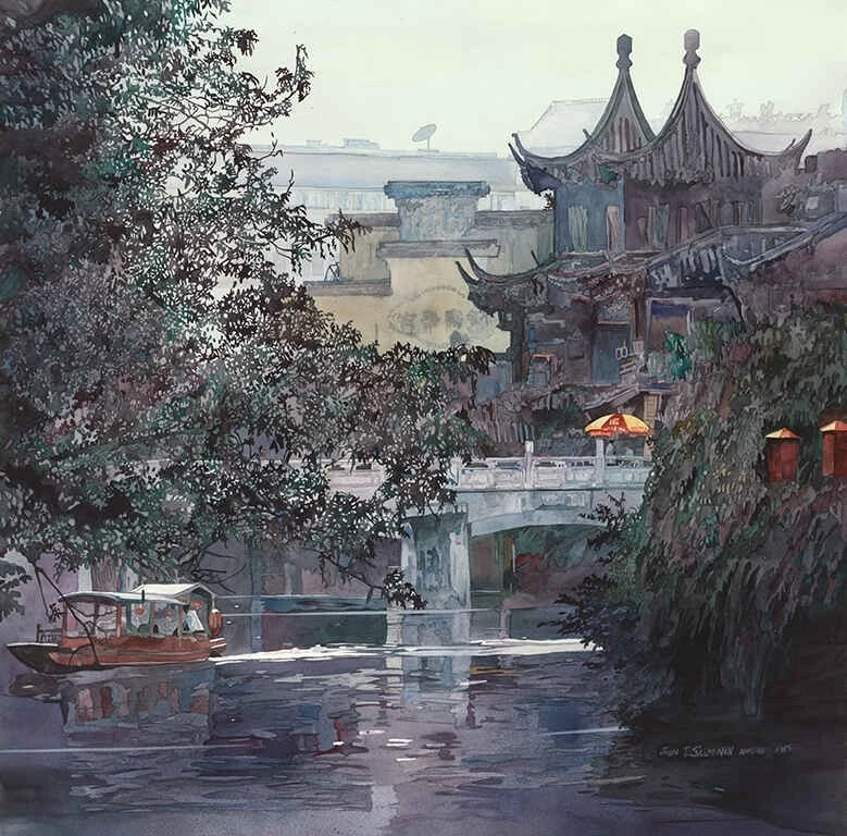 美国水彩画家 John Salminen 浪漫的街景水彩 
