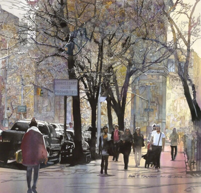 美国水彩画家 John Salminen 浪漫的街景水彩 
