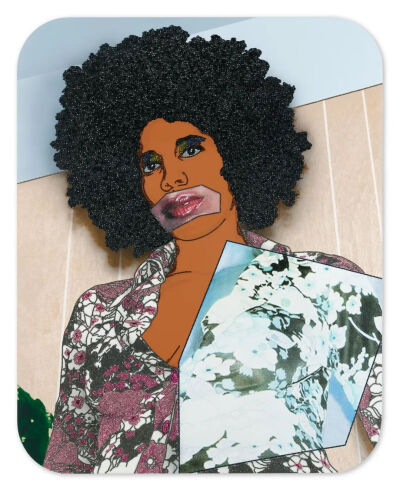 Mickalene Thomas《Maya的肖像》（Portrait of Maya #9）
2017年，木板上的水钻和丙烯酸树脂，60 x 48 in
©Mickalene Thomas
