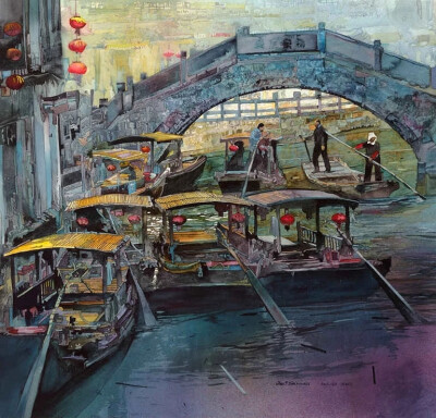 美国水彩画家 John Salminen 浪漫的街景水彩 
