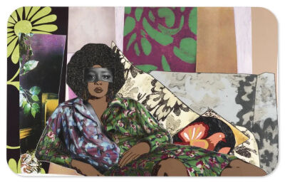 Mickalene Thomas《非洲女神展望未来》
（Afro Goddess Looking Forward）
2015年，木板上镶嵌水钻、丙烯和油彩
由艺术家提供 ©2024 Mickalene Thomas
