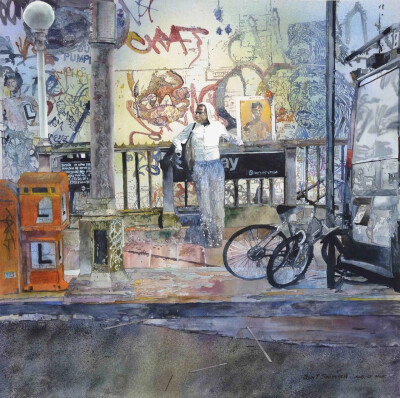 美国水彩画家 John Salminen 浪漫的街景水彩 
