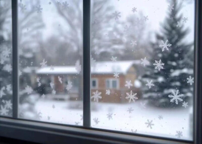 雪花飘落窗景